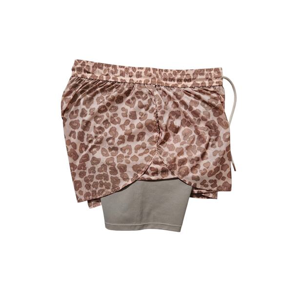 New Good American active desert leopart two layer running shorts brown size 1/S - Picture 5 of 11